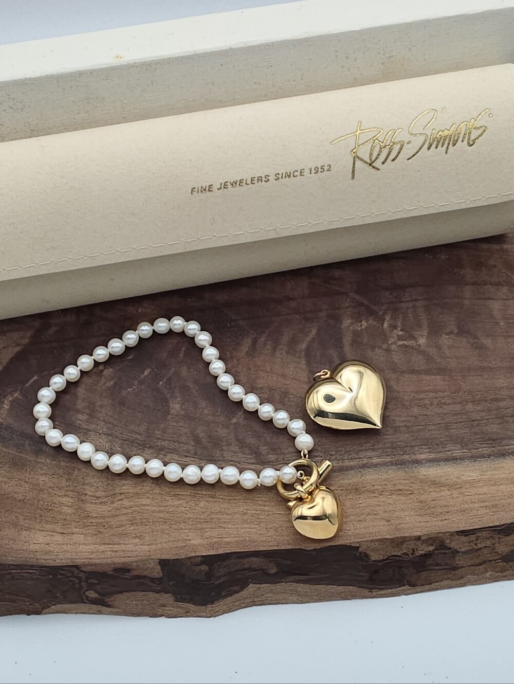 Vintage Peter Brams 14k Gold Akoya Pearl Puffy Heart Bracelet & Pendant Set